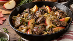 Куриная печень с яблоками: лук готовим отдельно