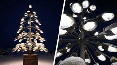 В российском городе установили новогоднюю елку из использованных уличных фонарей