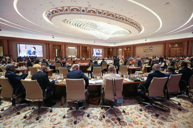 Сессия саммита Группы двадцати (G20) в выставочном комплексе &quot;Прагати майдан&quot;. Пресс-служба МИД РФ/ТАСС