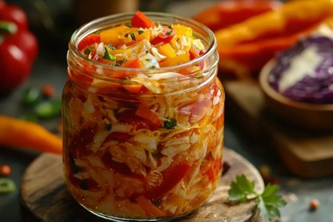 Капуста с болгарским перцем в маринаде