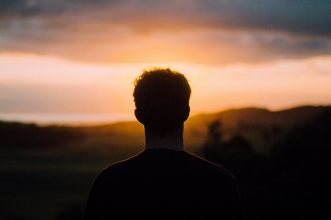 мужчина, небо, закат, рассвет
