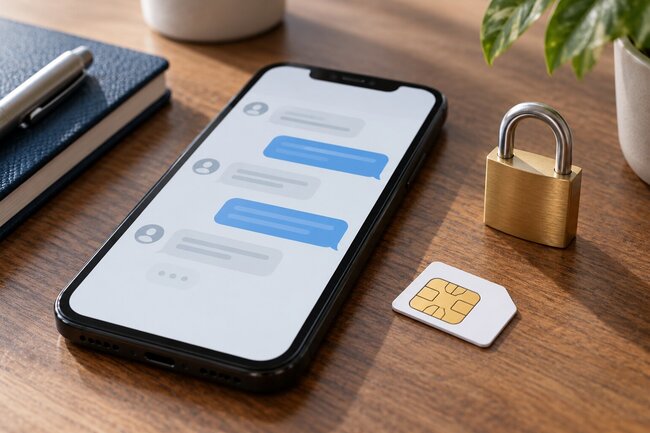 Смартфон и SIM-карта. Тематическая иллюстрация.