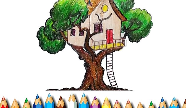 Livre de coloriage de maison d’arbre