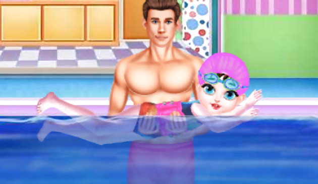 Малышка Тейлор учится плавать