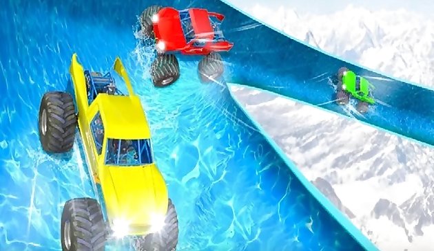 Сумасшедшие монстр траки на водной горке