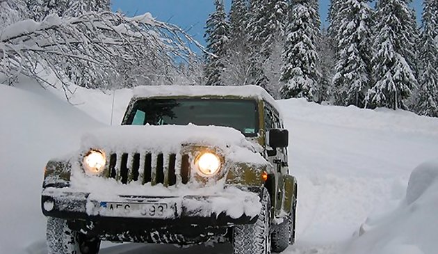 Внедорожный снежный джип Пассажир в гору за рулём