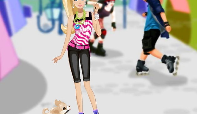 Barbie sur des patins à roulettes