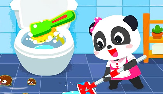 बेबी पांडा हाउस की सफाई
