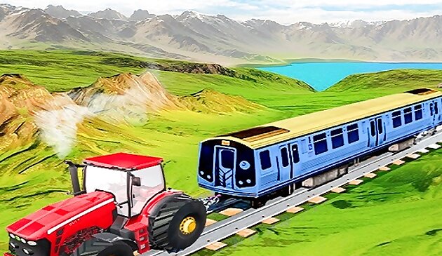 Цепь трактор тянет поезд