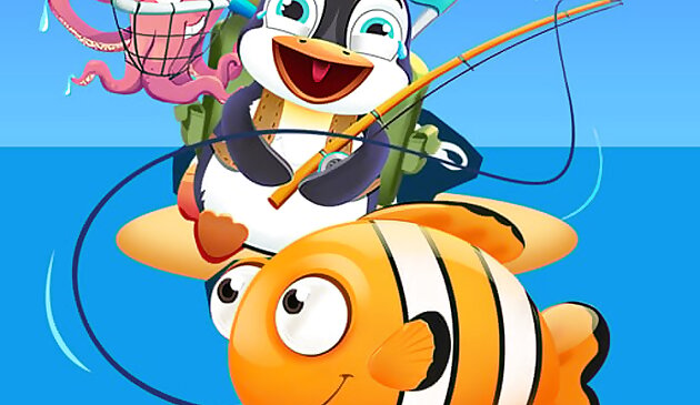 Малыш пингвин рыбалка